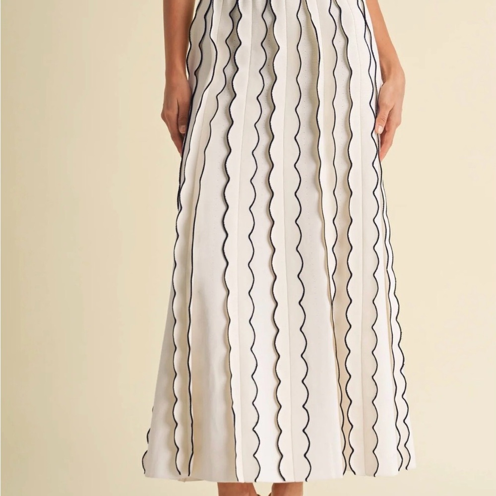 Luxe White and Black Wavy Stripe Maxi Skirt